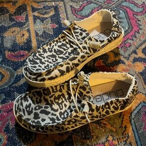 Hey Dude Leopard Print Sneakers - Black and Tan
